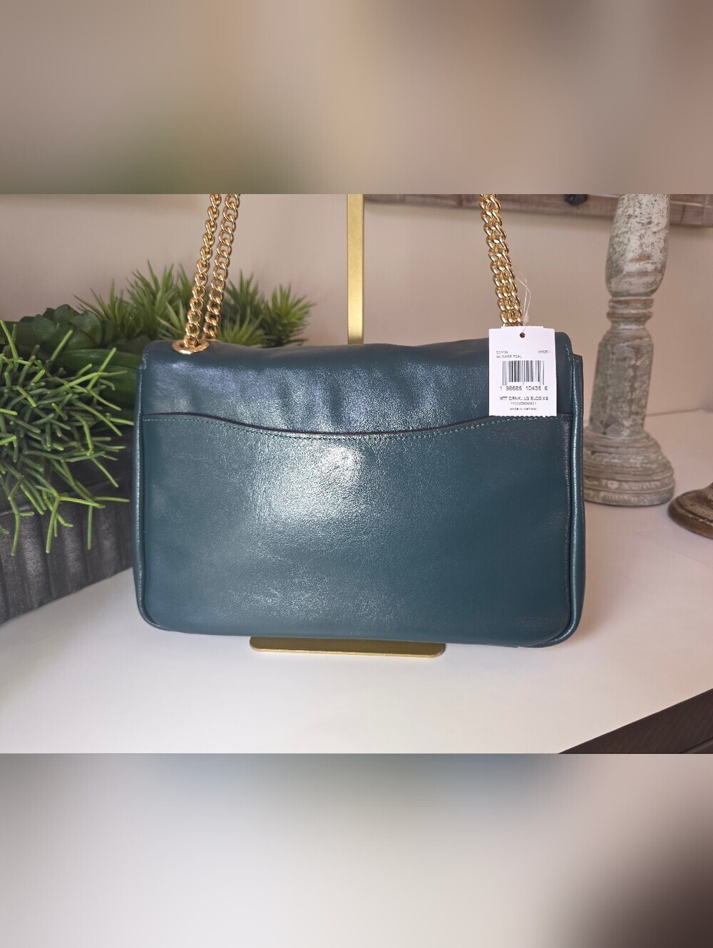 Coach Elodie Dark Teal Smooth Leather Crossbody/Shoulder Bag Gold Chain NWT - Picture 7 of 15